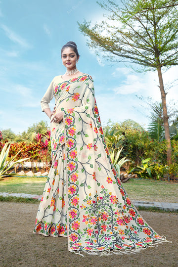 White Soft Cotton Saree