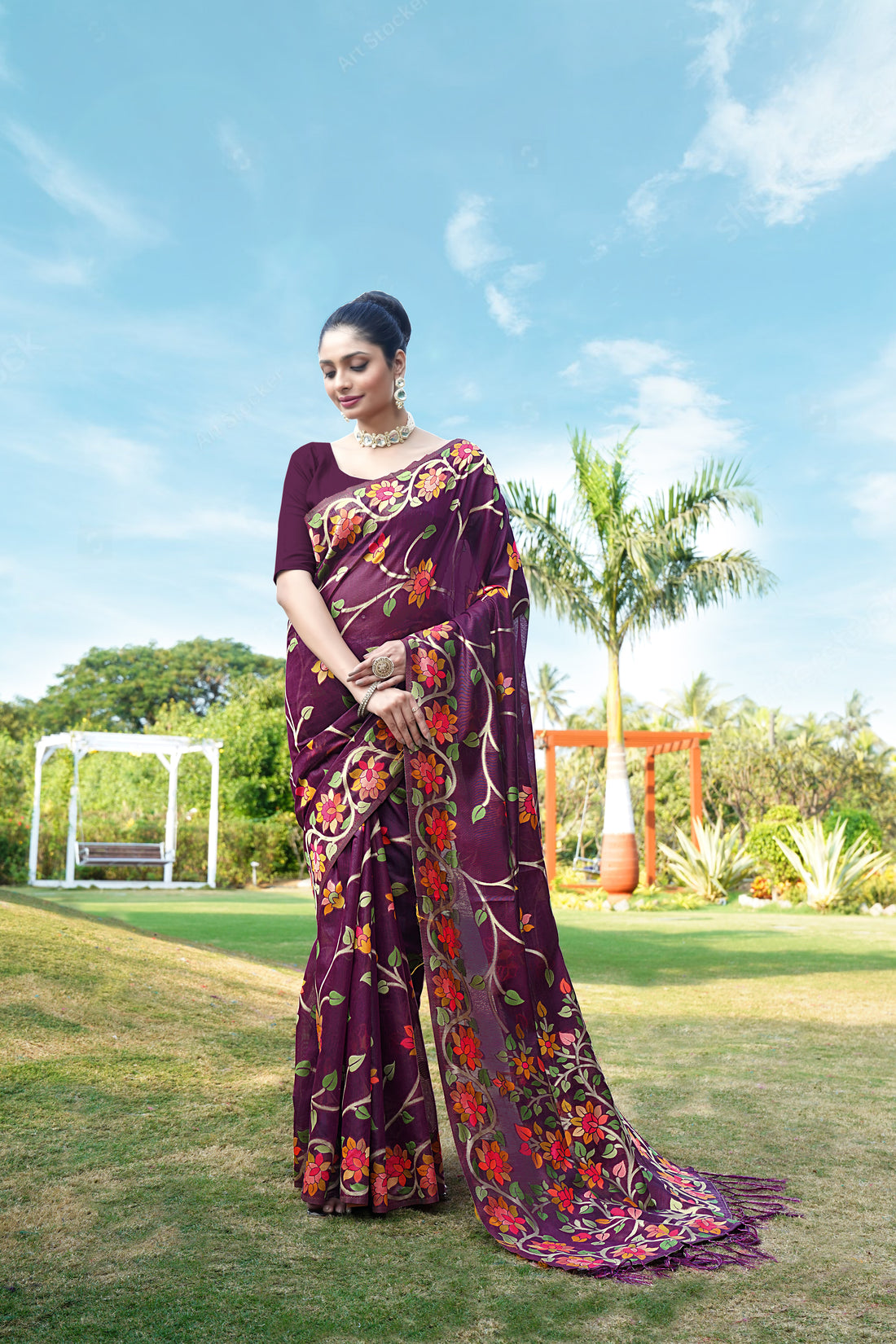 Wine Soft Cotton Saree