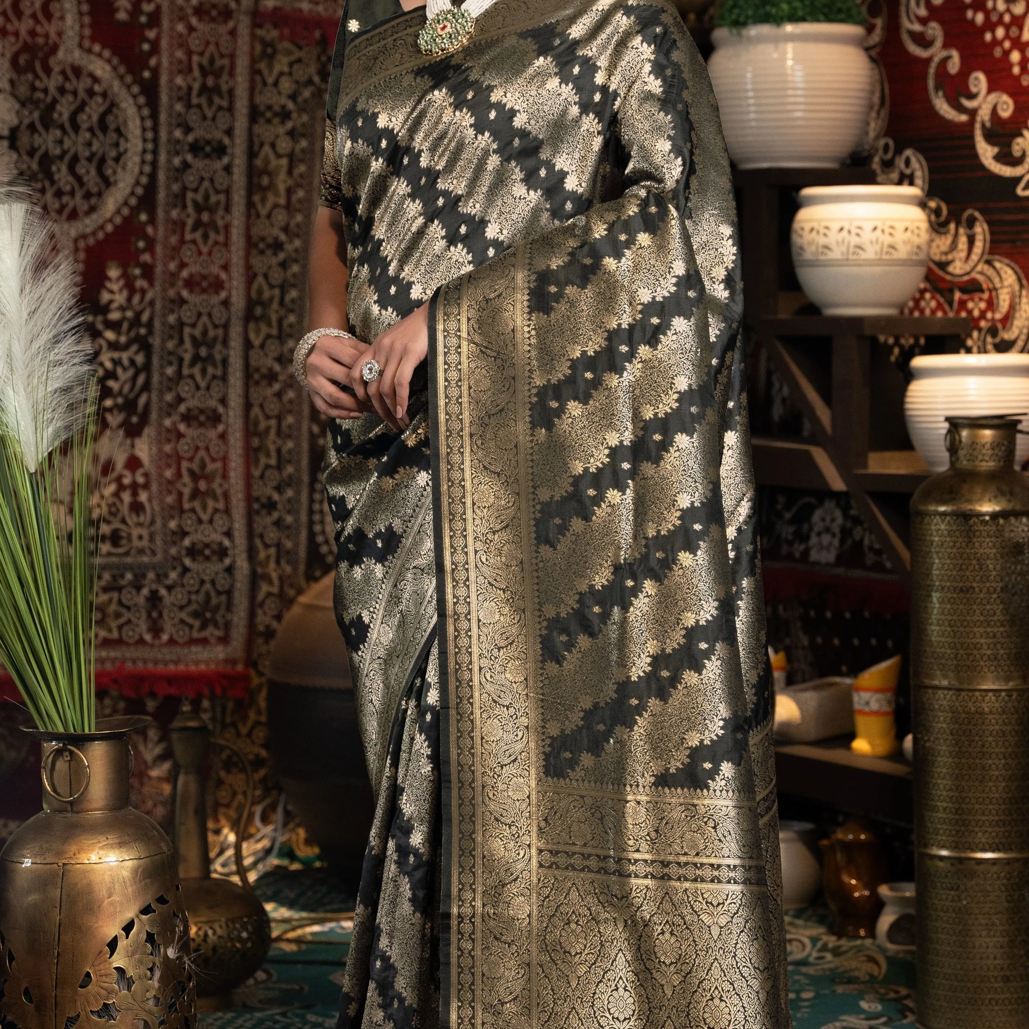 Black Banarasi Silk Saree