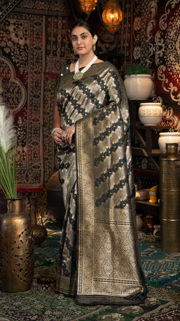 Black Banarasi Silk Saree