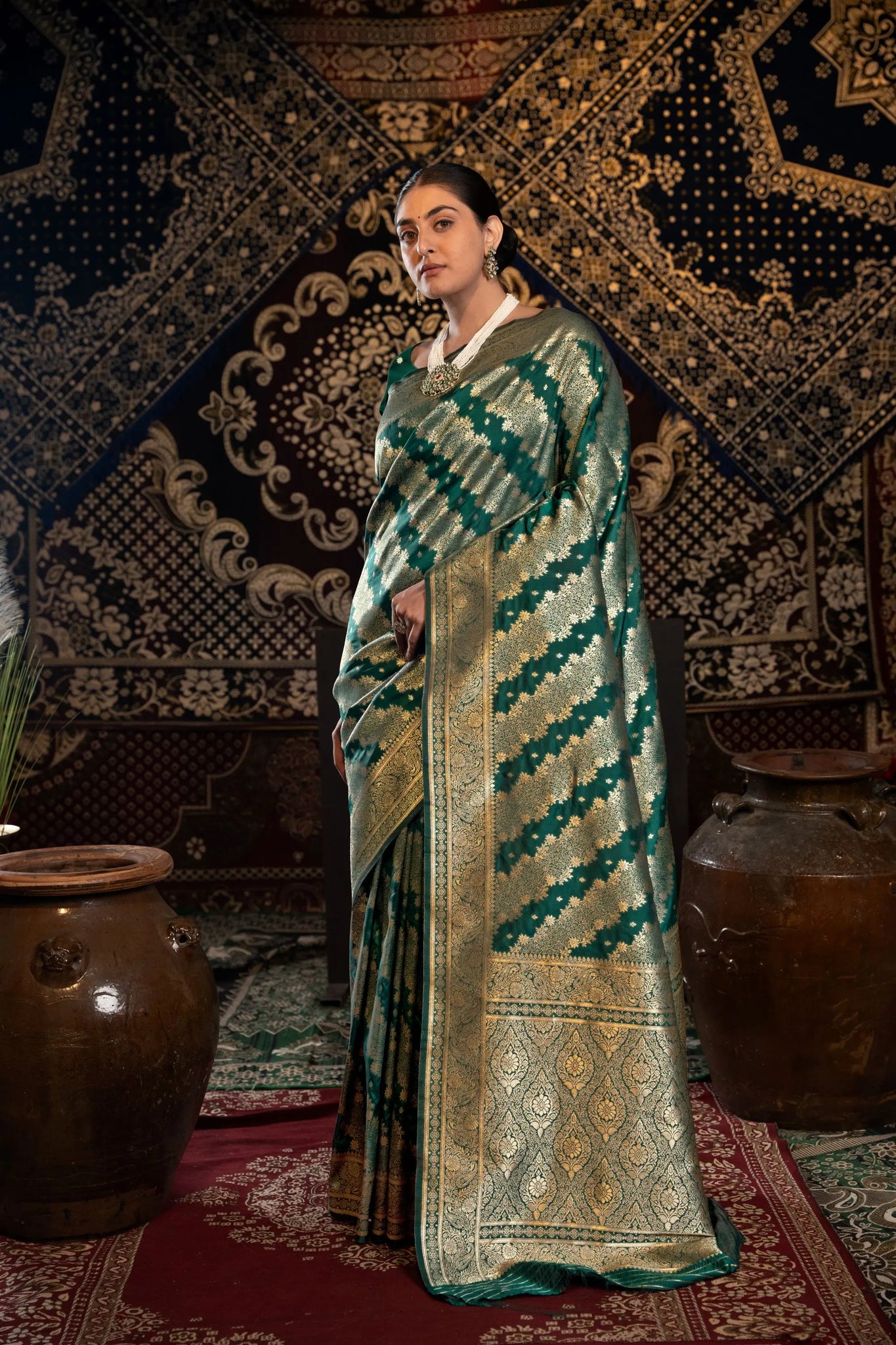 Dark Green Banarasi Silk Saree