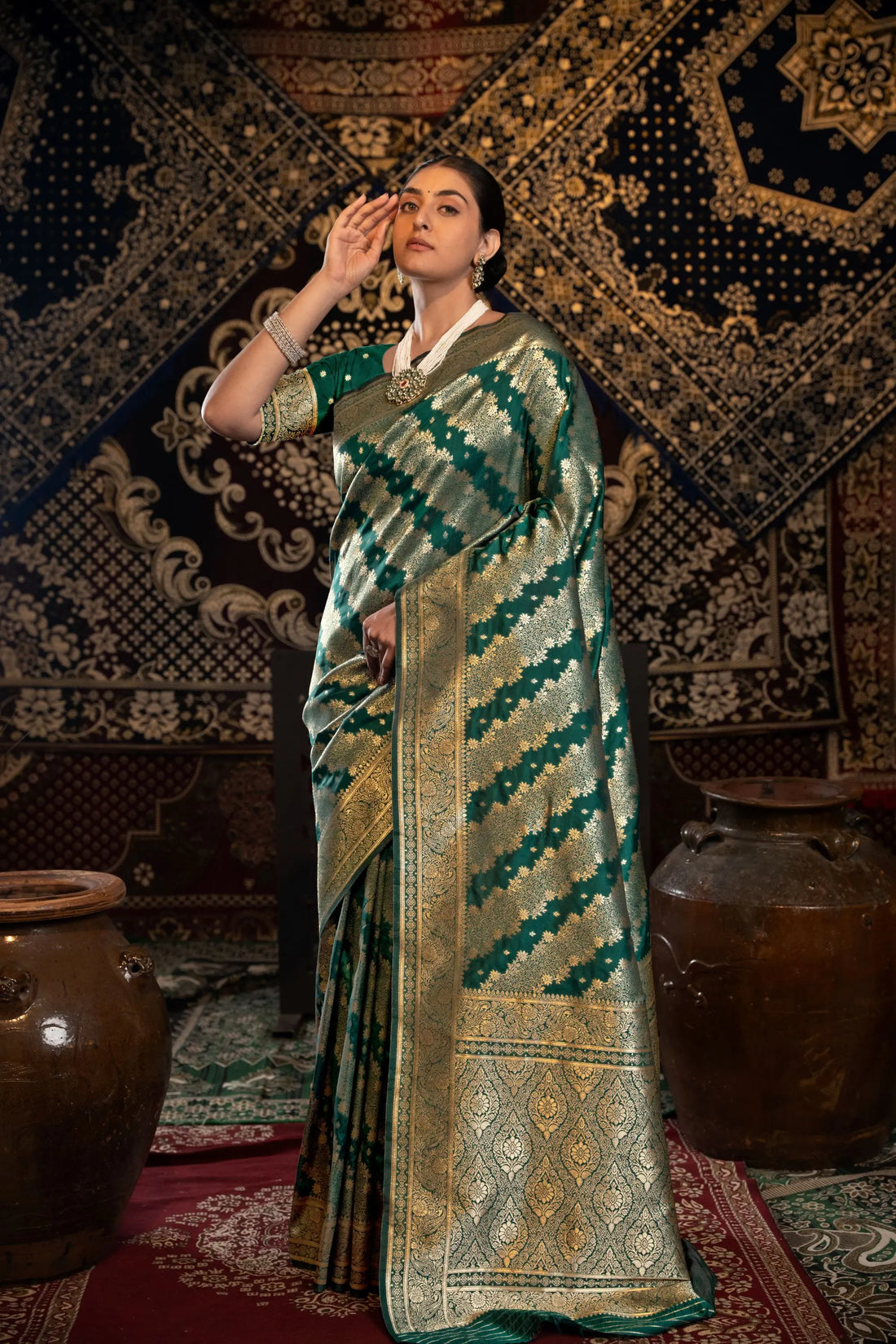 Dark Green Banarasi Silk Saree