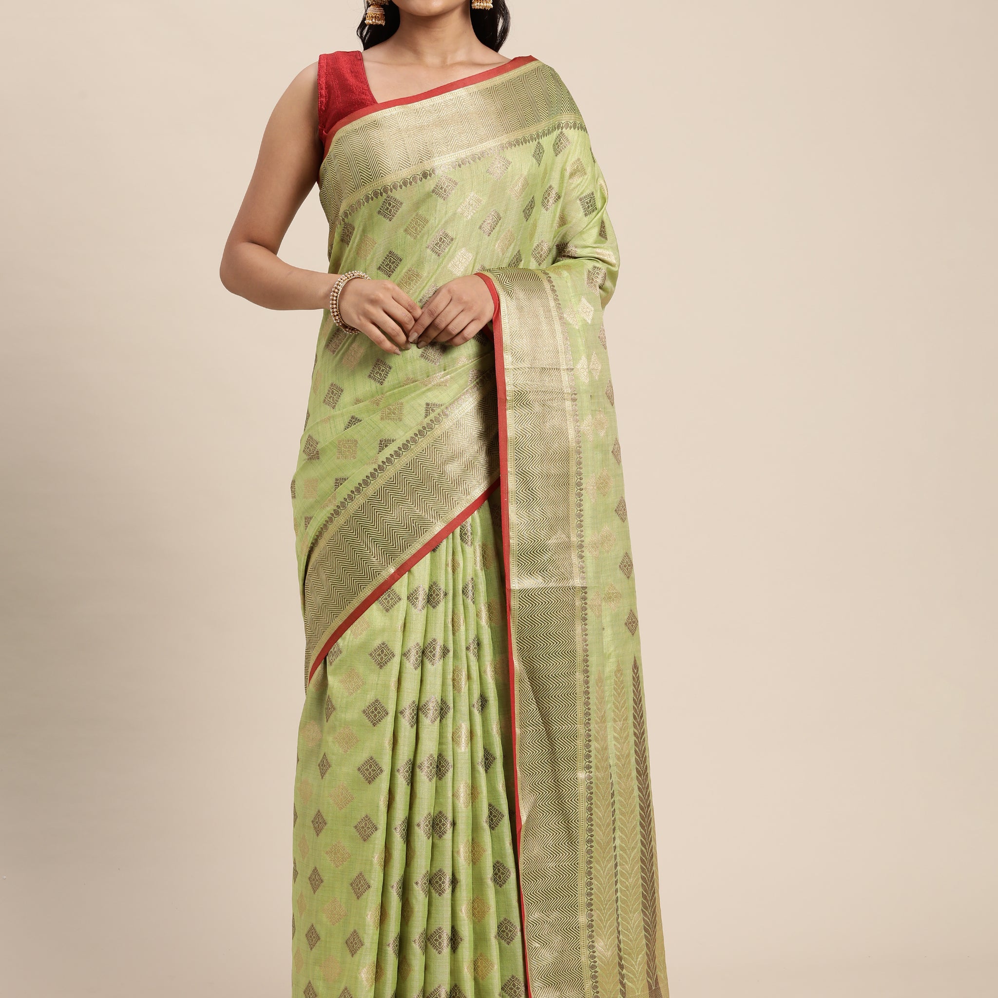 Pista Green Chanderi Cotton Saree