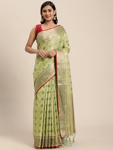 Pista Green Chanderi Cotton Saree