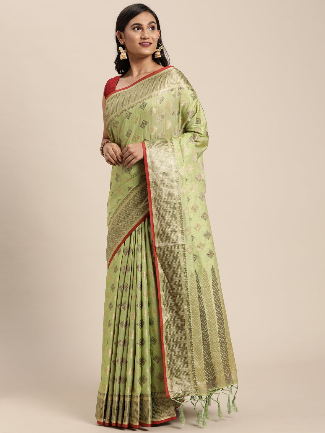 Pista Green Chanderi Cotton Saree