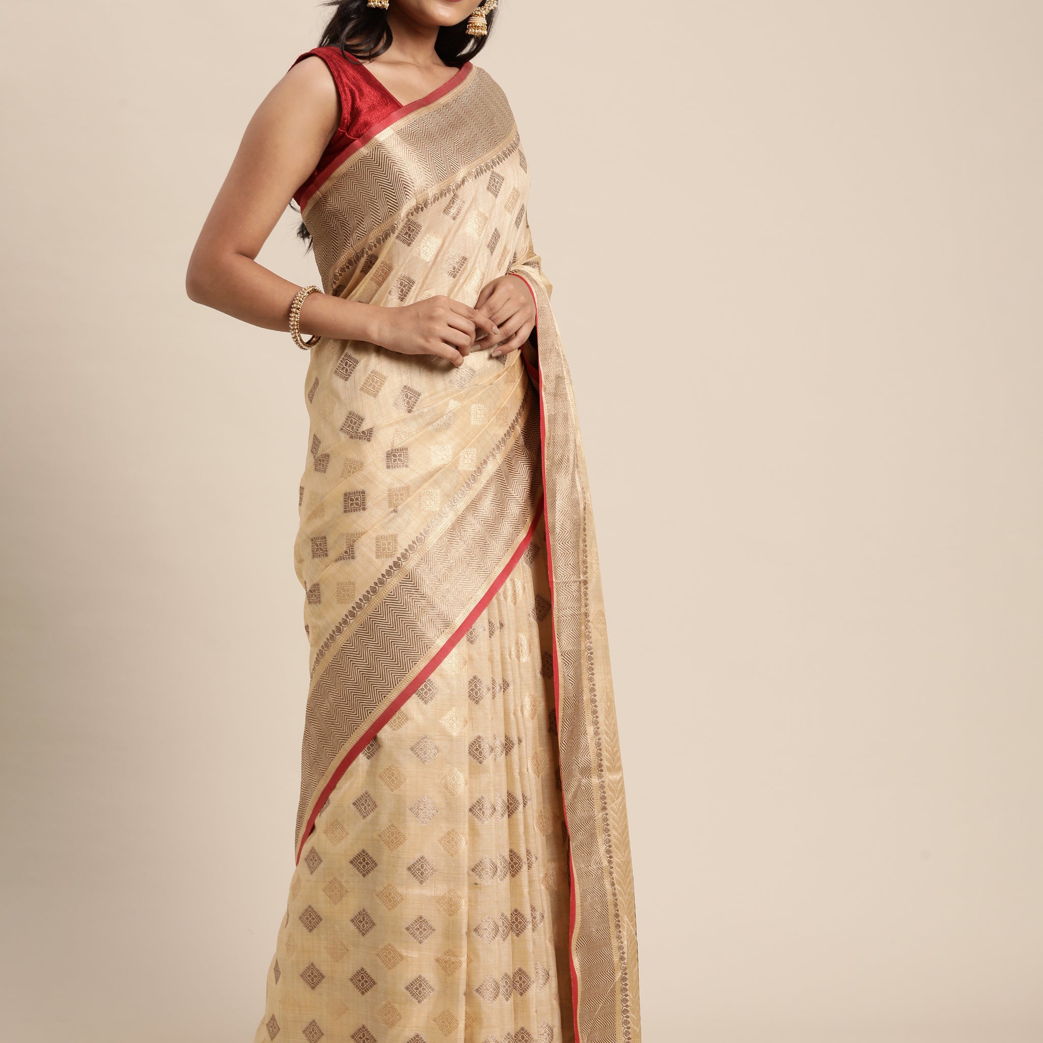 Beige Chanderi Cotton Saree