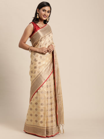 Beige Chanderi Cotton Saree