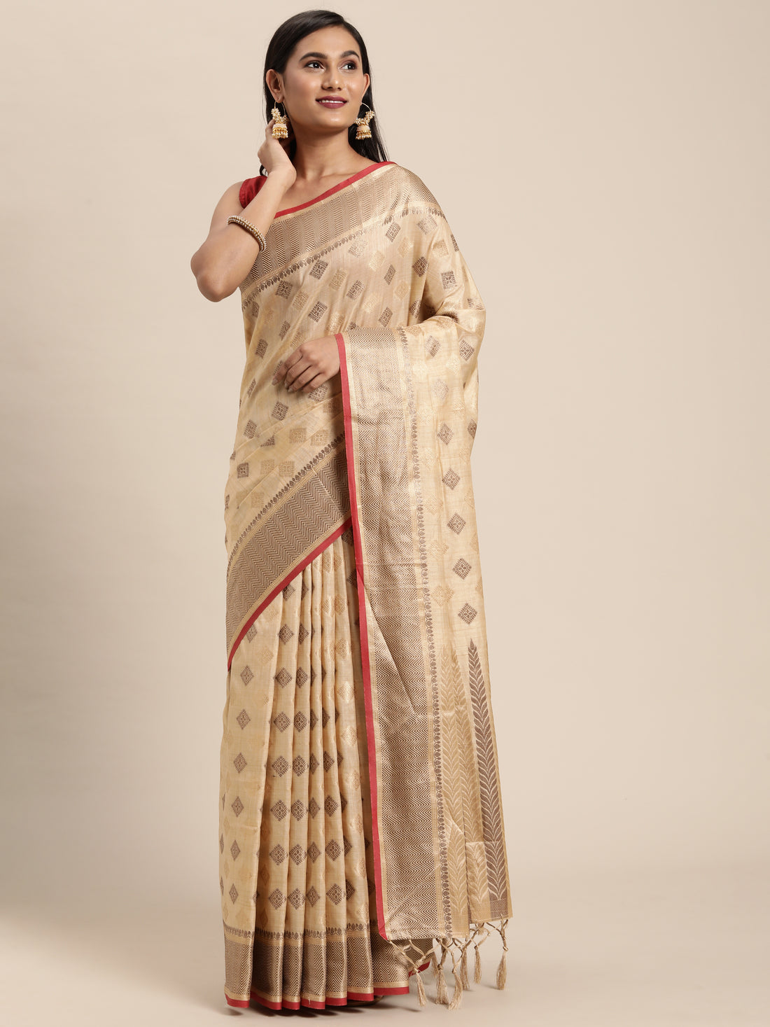 Beige Chanderi Cotton Saree