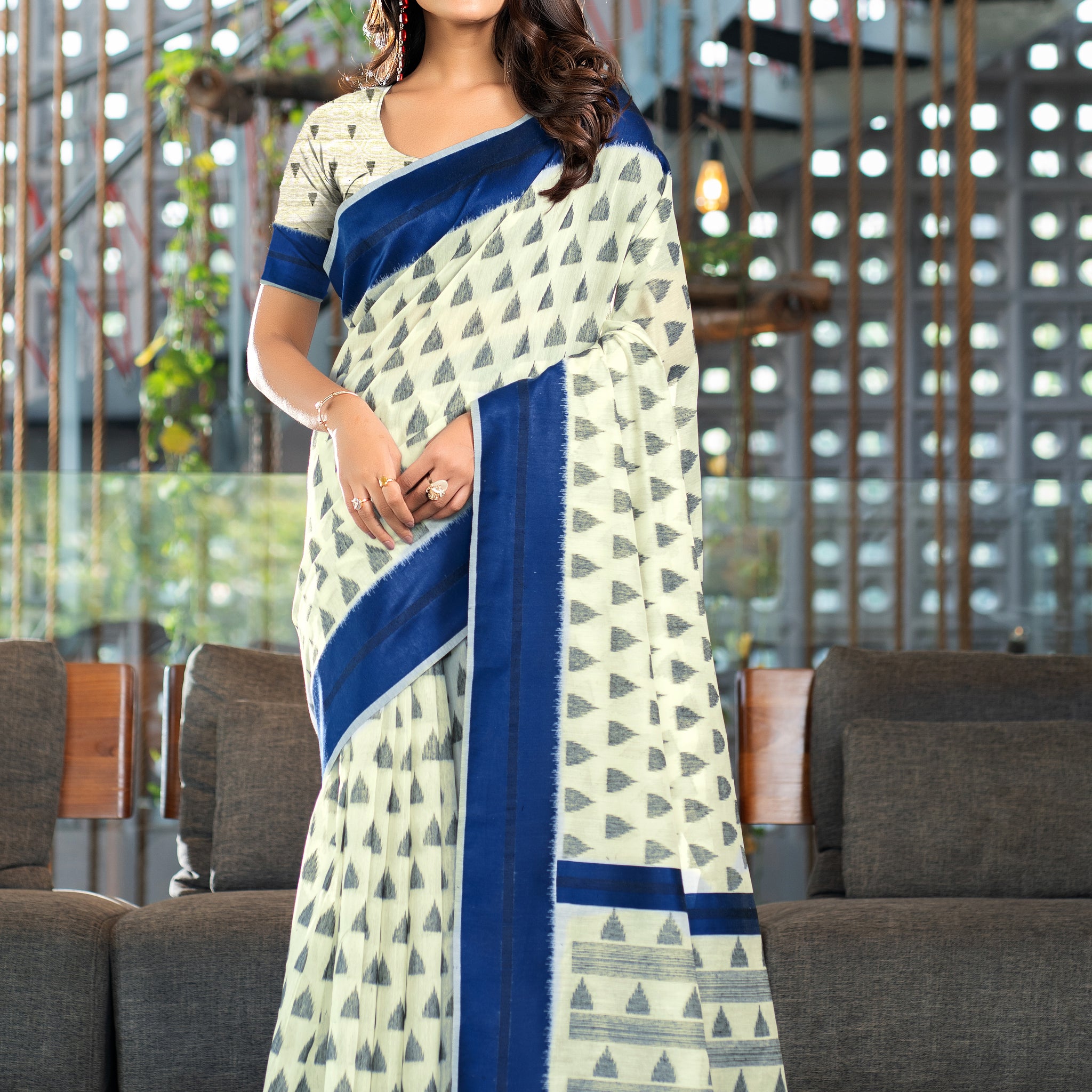 Ishika Fab Navy Blue Soft Cotton Saree