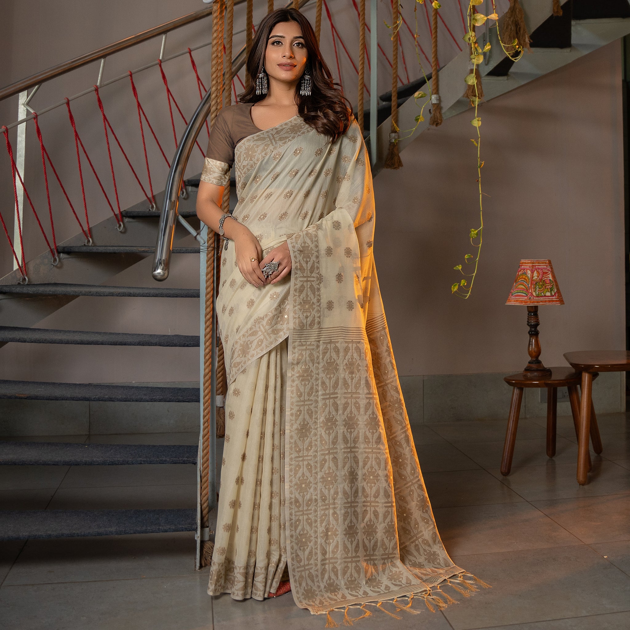 Off White Soft Cotton Saree