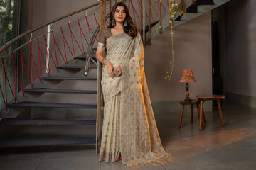 Off White Soft Cotton Saree