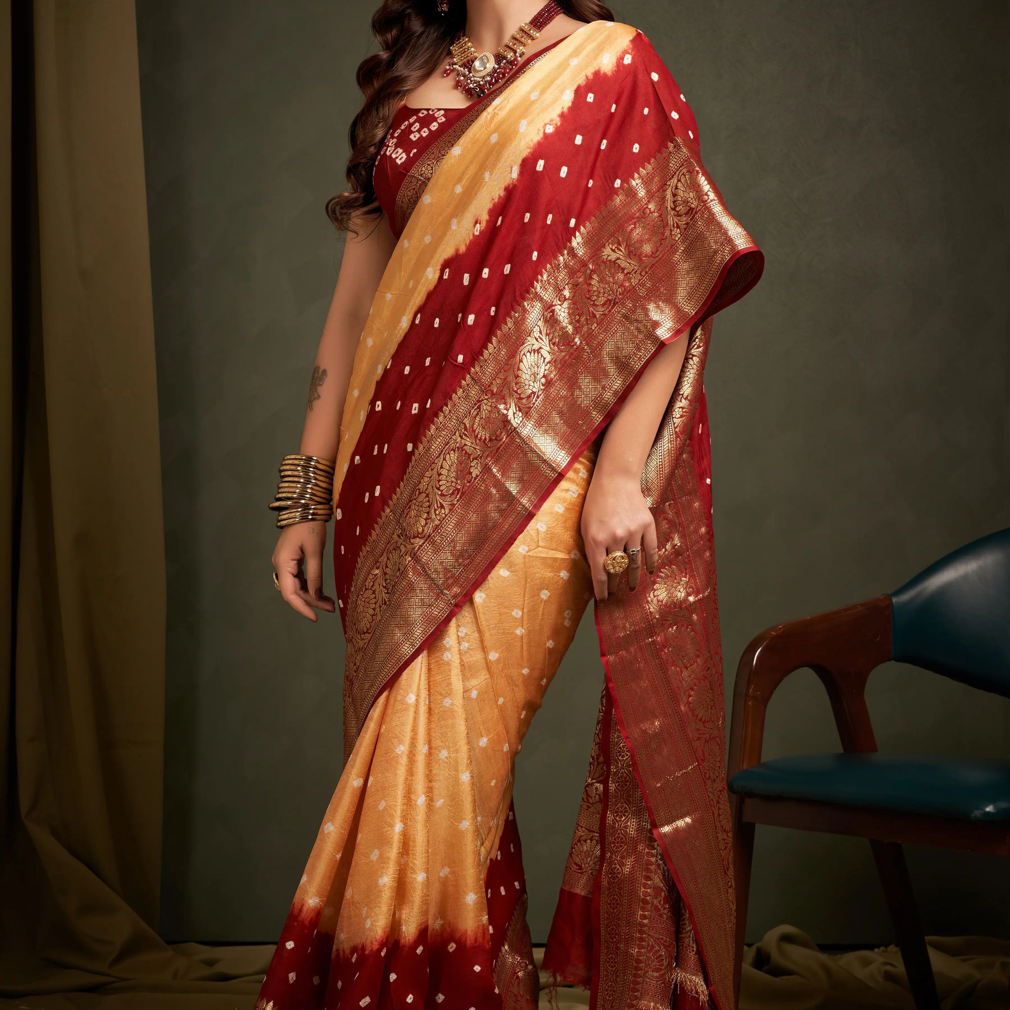 Yellow Bandhani Silk Saree