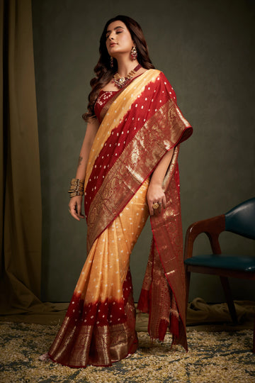 Yellow Bandhani Silk Saree