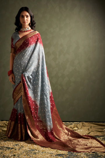 Gray Bandhani Silk Saree