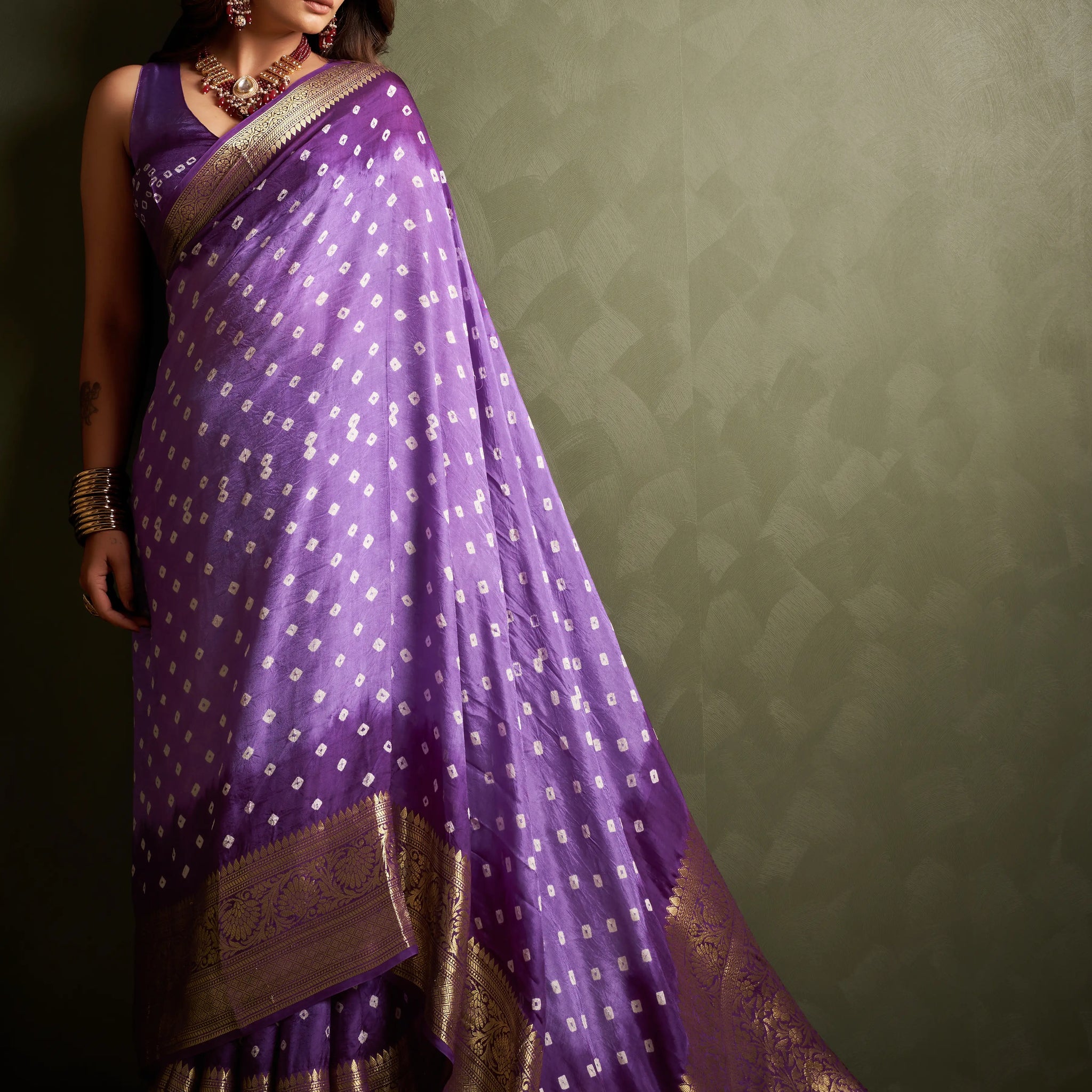 Purple Bandhani Silk Saree