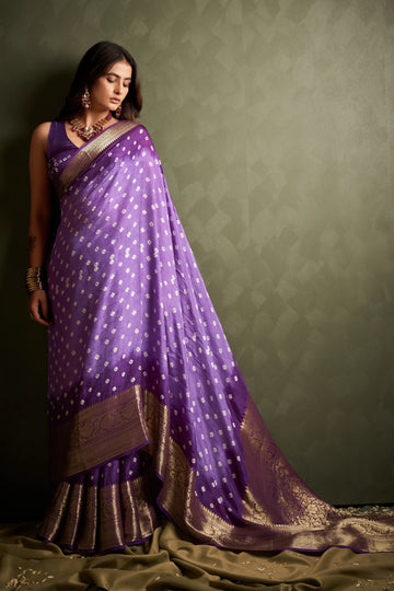 Purple Bandhani Silk Saree