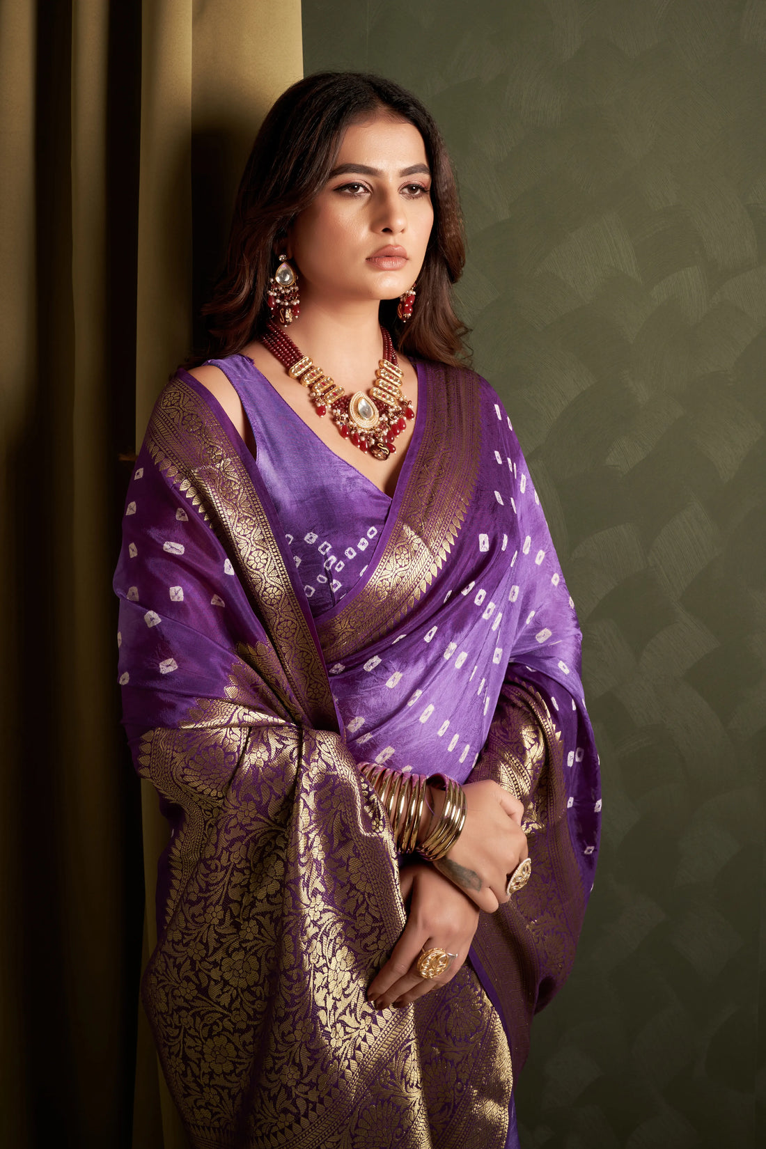 Purple Bandhani Silk Saree