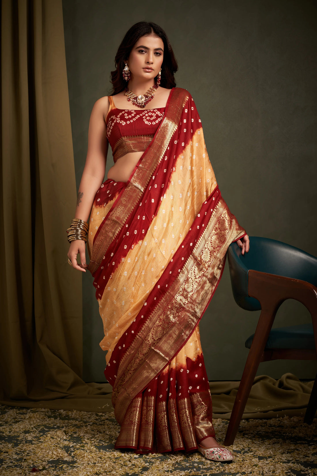 Yellow Bandhani Silk Saree