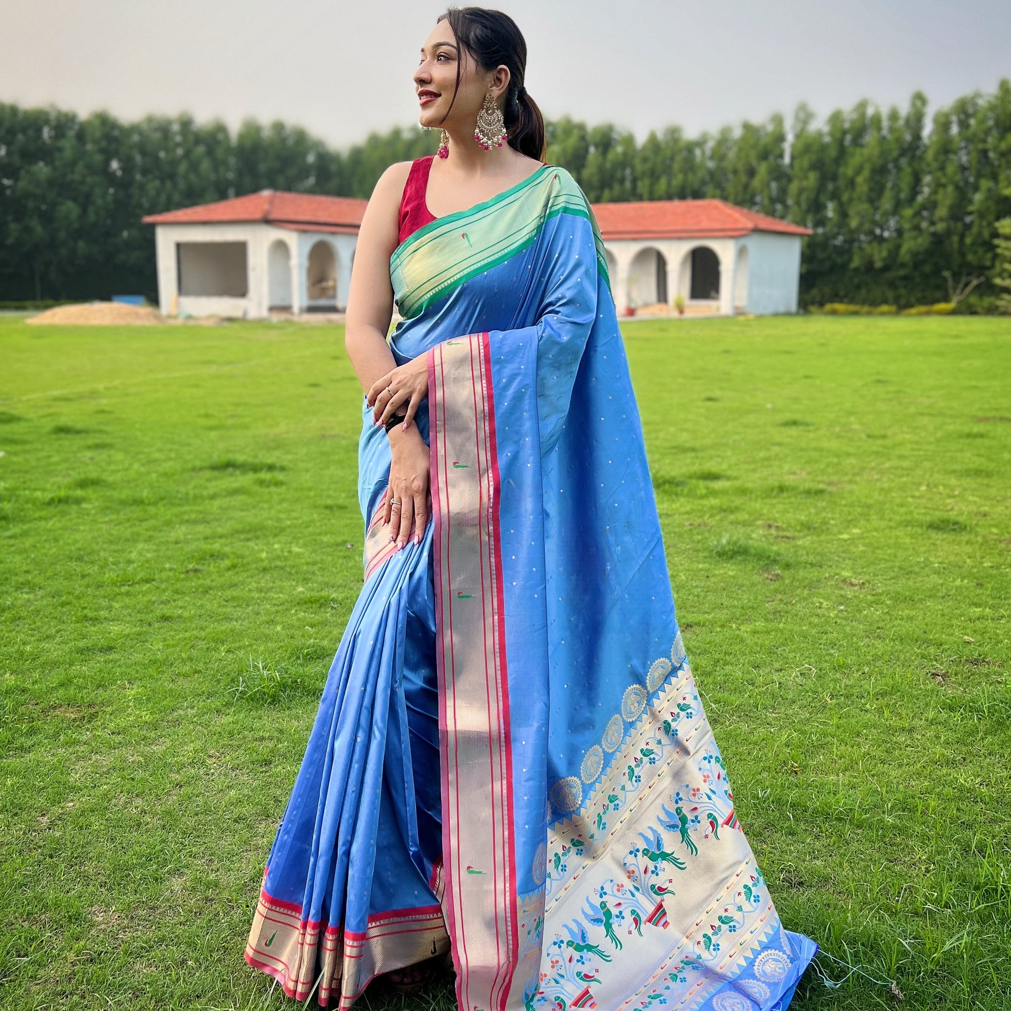 Light Blue Paithani Silk Saree