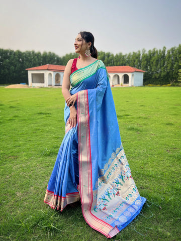 Light Blue Paithani Silk Saree