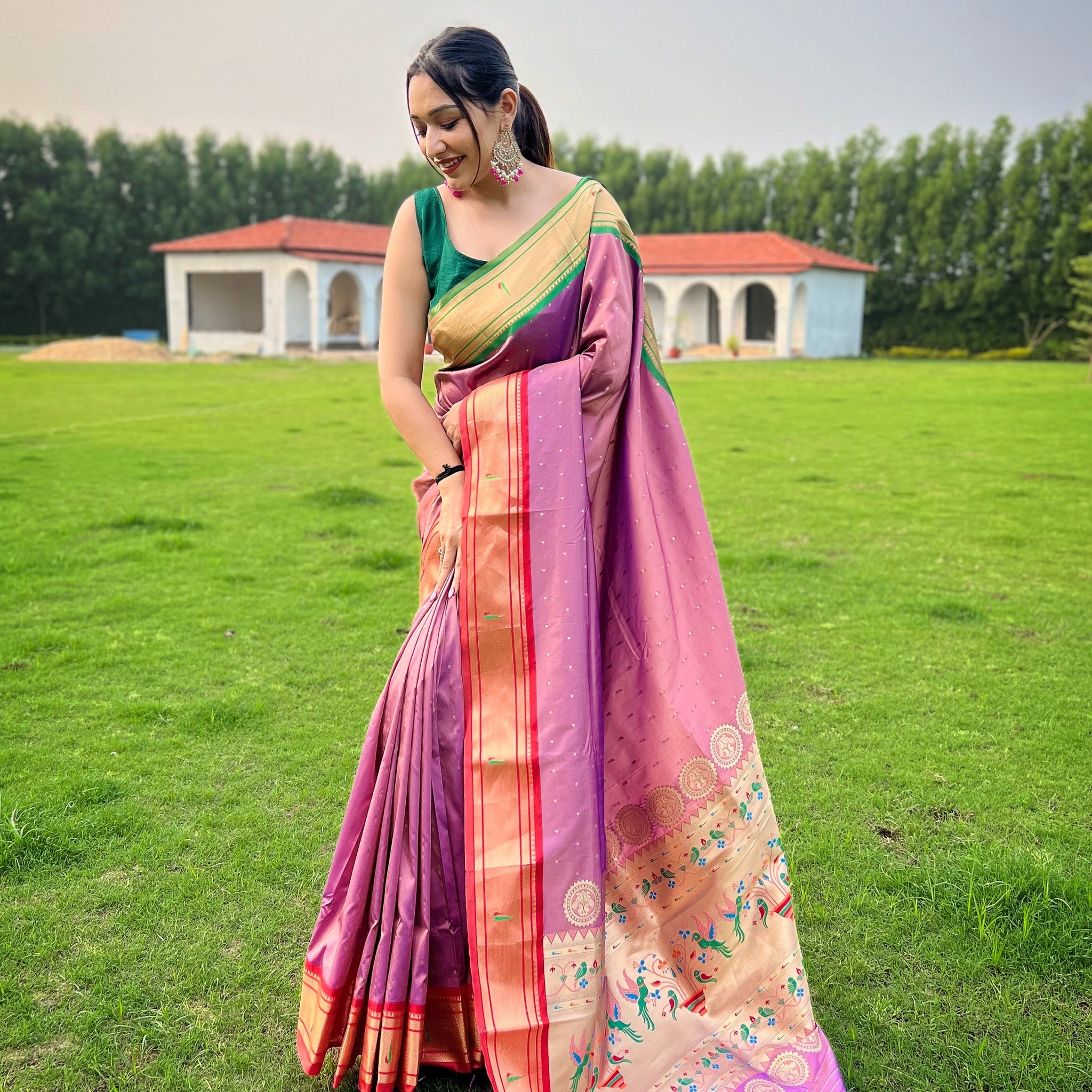 Lavender Paithani Silk Saree