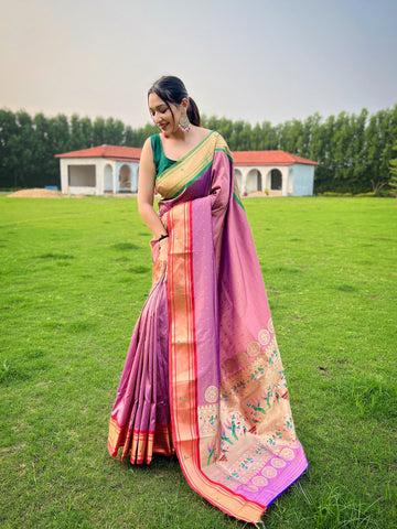 Lavender Paithani Silk Saree