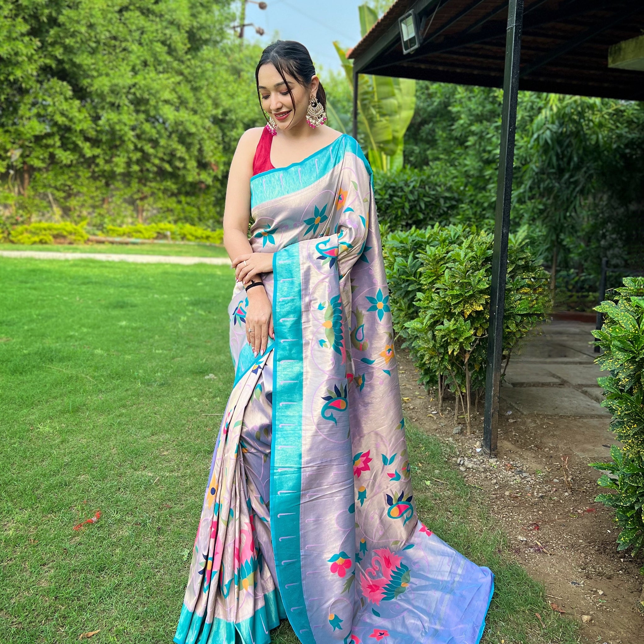 Lavender Paithani Silk Saree