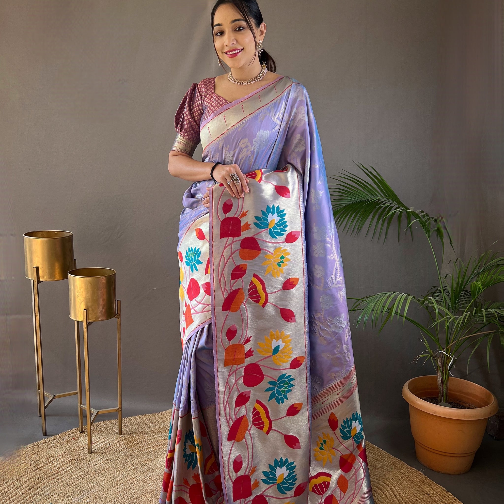 Lavender Paithani Silk Saree