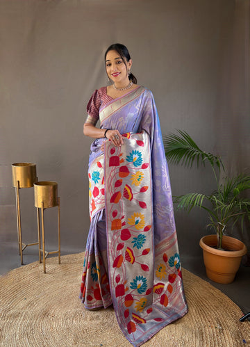 Lavender Paithani Silk Saree