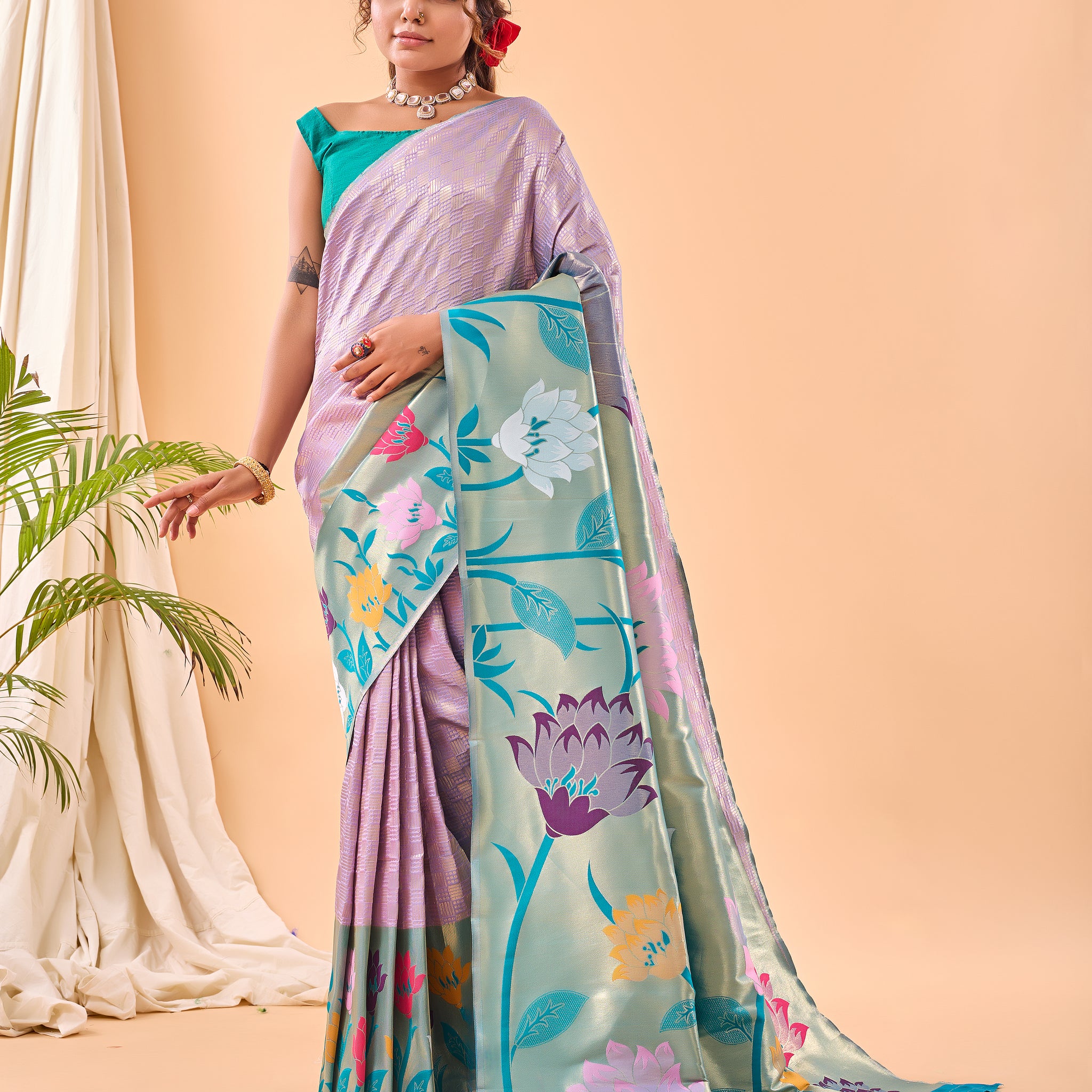 Lavender Paithani Silk Saree