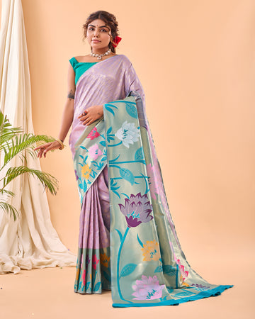 Lavender Paithani Silk Saree