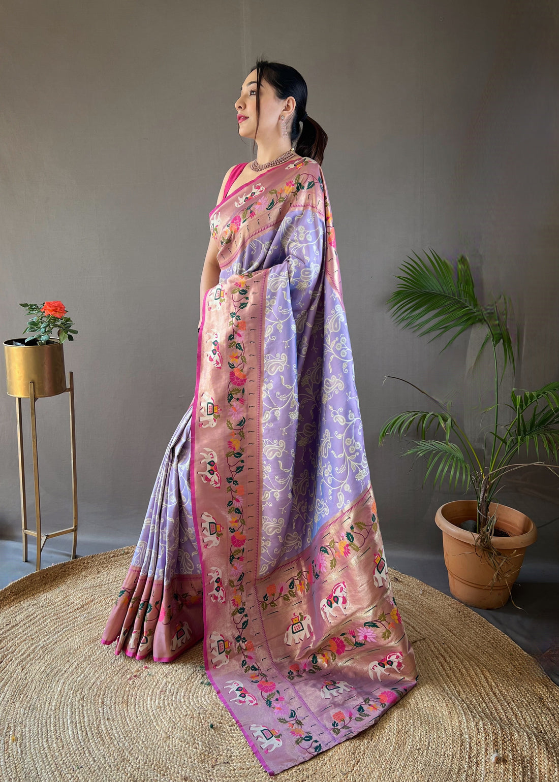 Lavender Paithani And Patola Fusion Saree