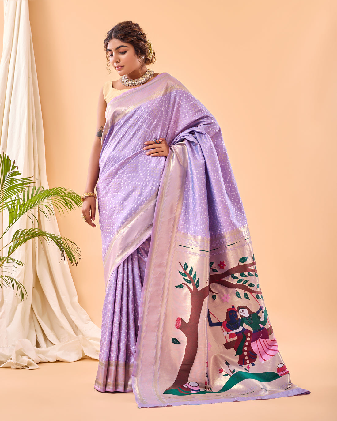 Lavender Paithani Silk Saree