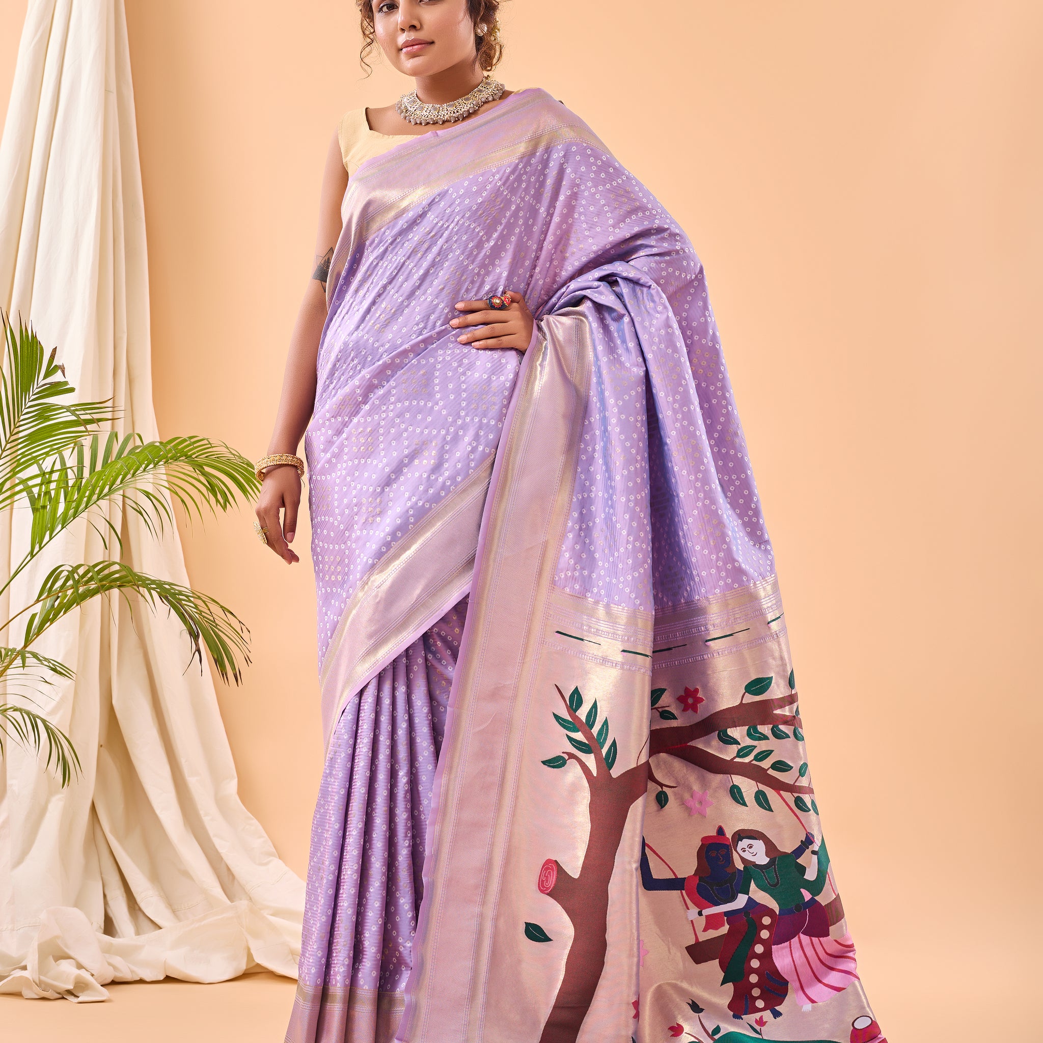 Lavender Paithani Silk Saree