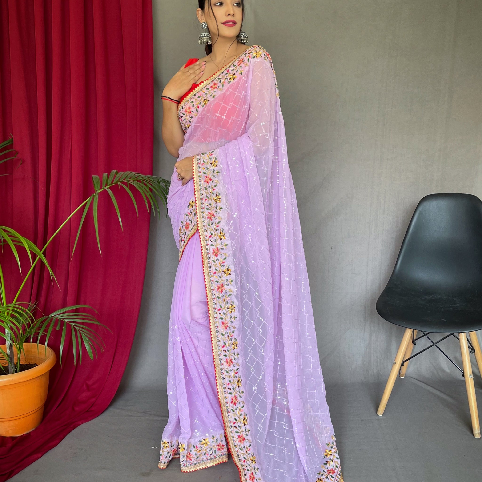 Lavender Georgette Saree