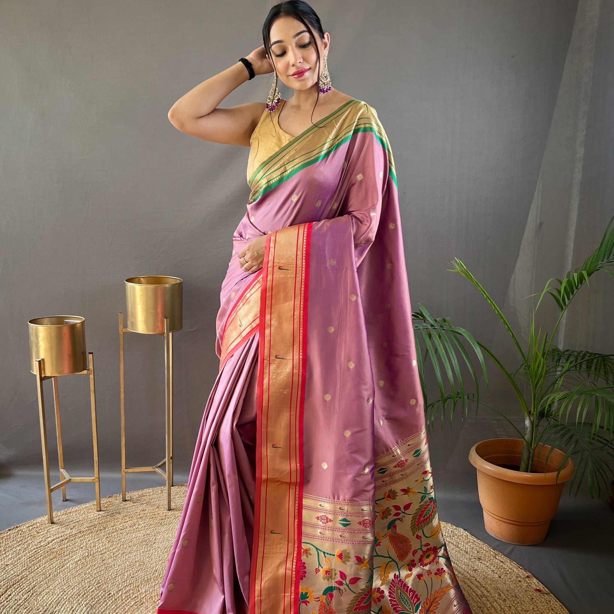 Lavender Paithani Silk Saree