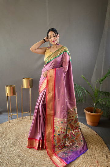 Lavender Paithani Silk Saree