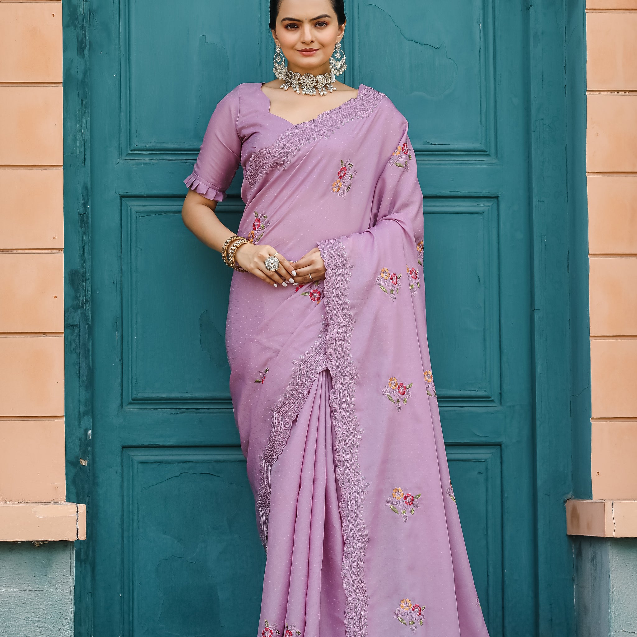 Lavender Tussar Silk Cotton Saree