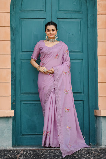 Lavender Tussar Silk Cotton Saree