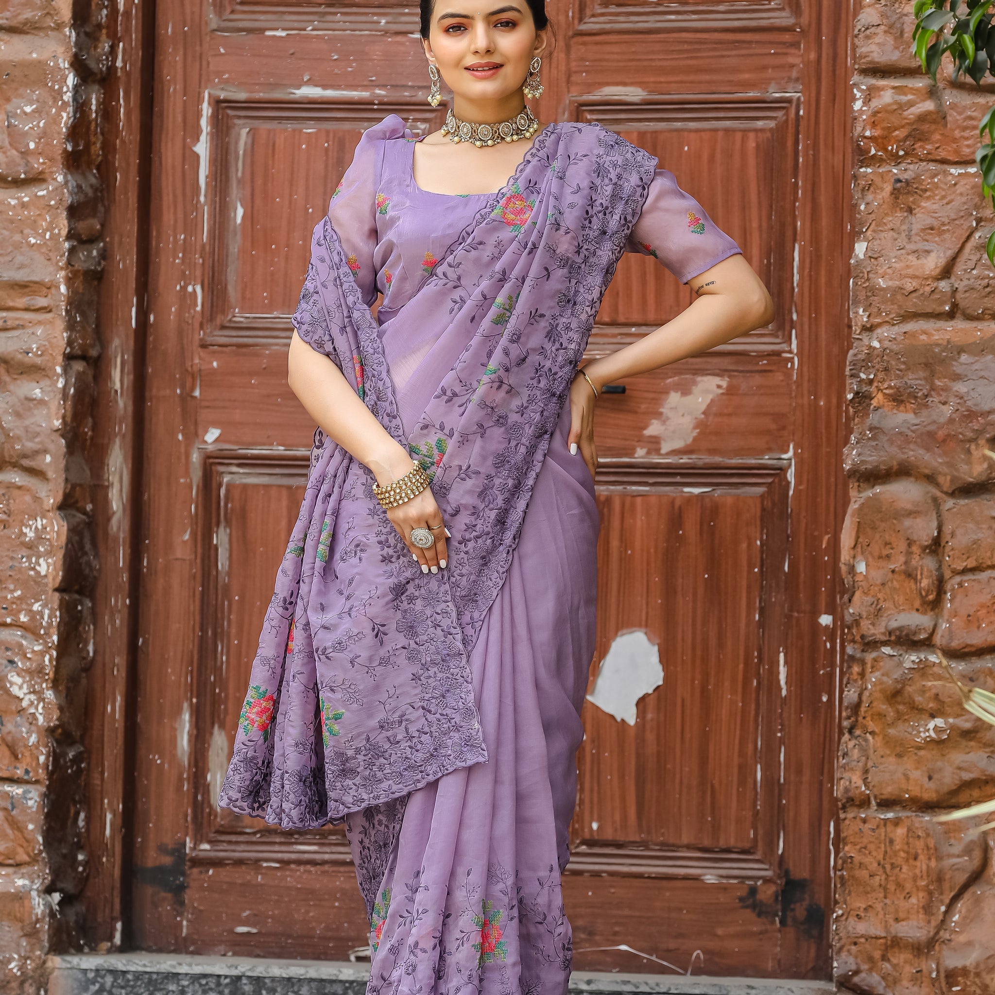 Lavender Chiffon Saree