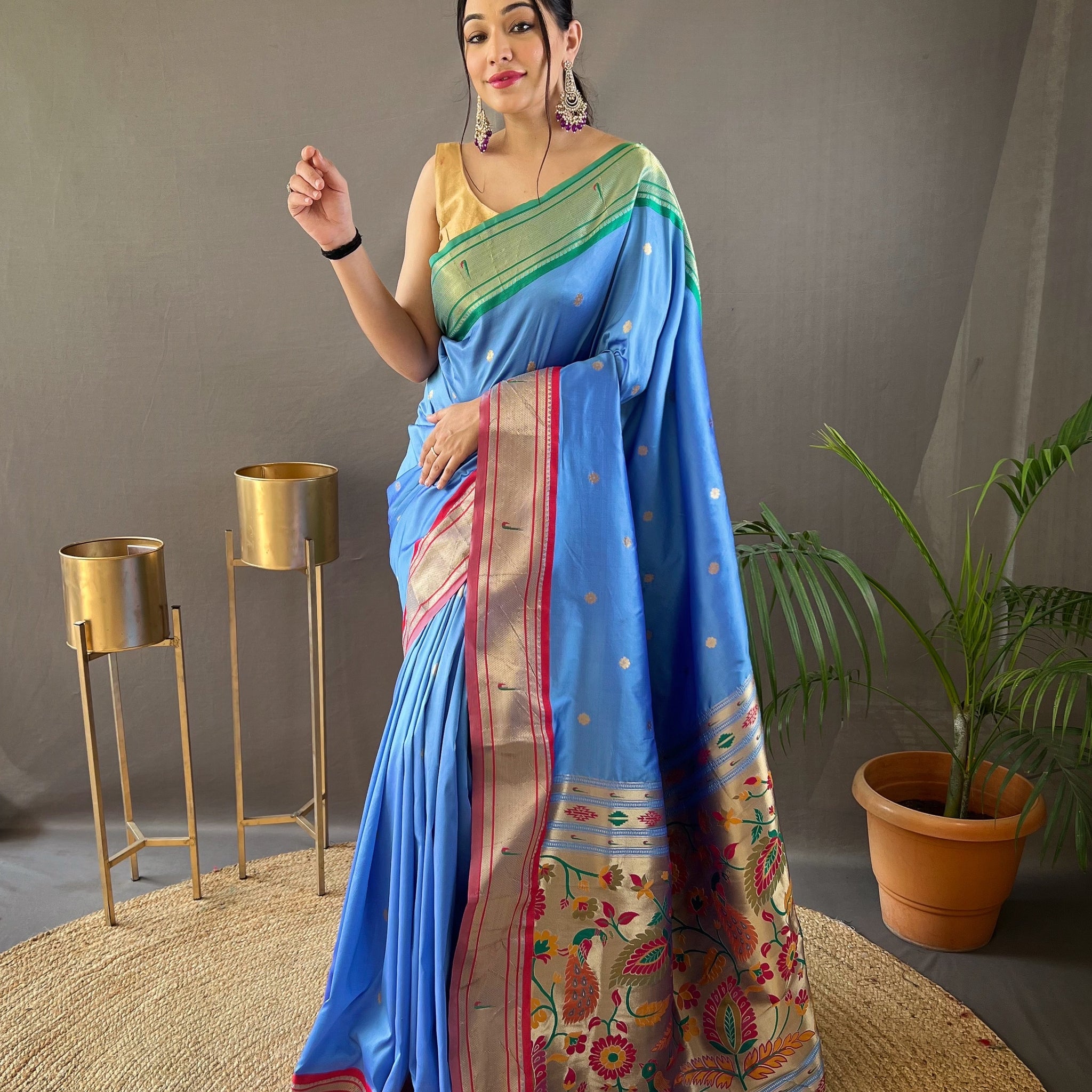 Light Blue Paithani Silk Saree