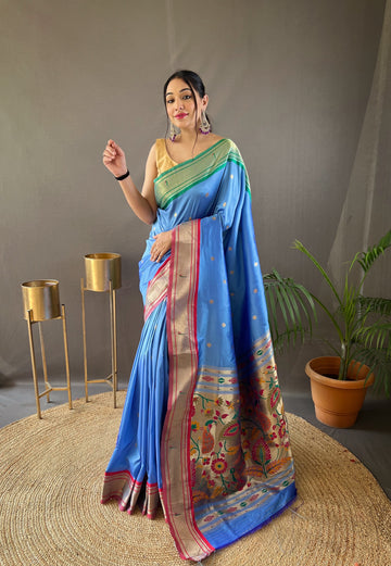 Light Blue Paithani Silk Saree