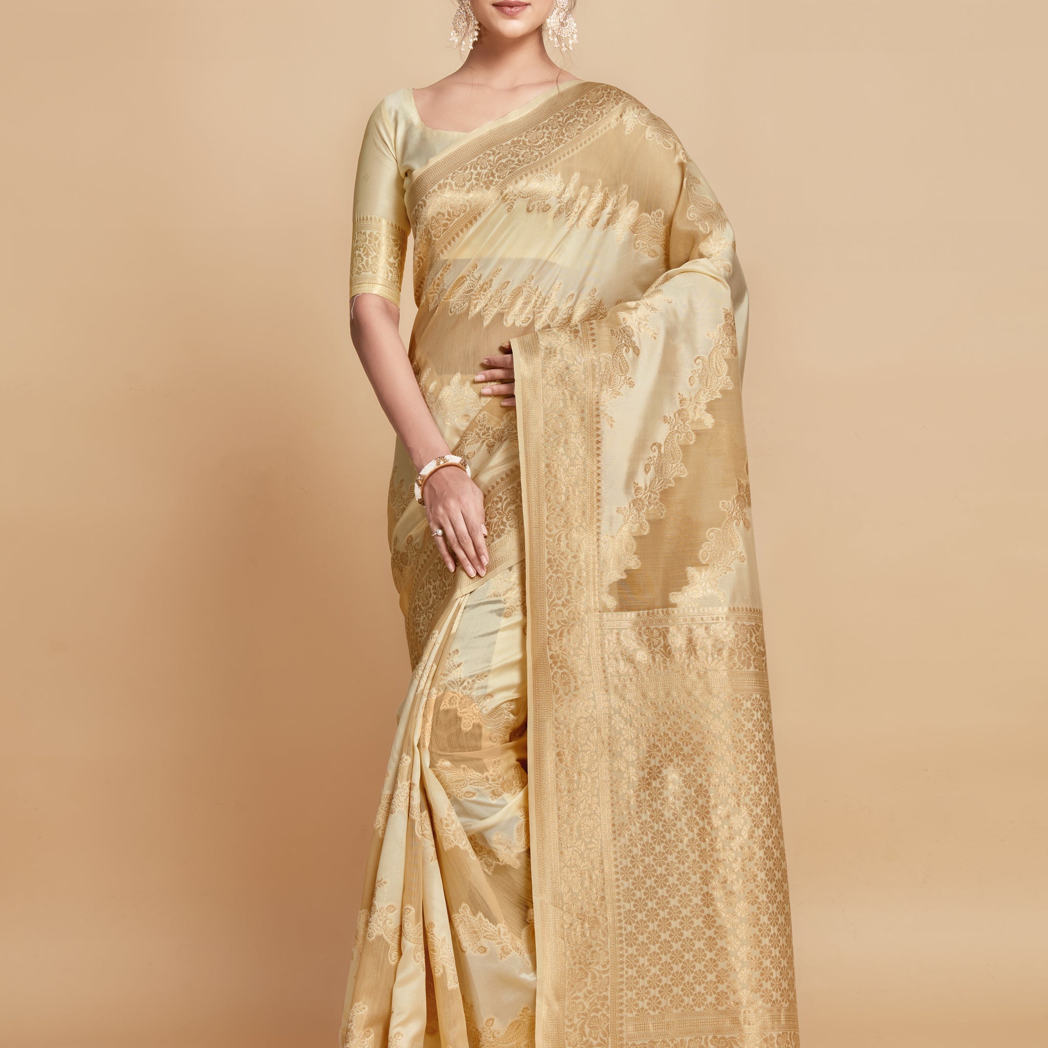 Beige Linen Saree