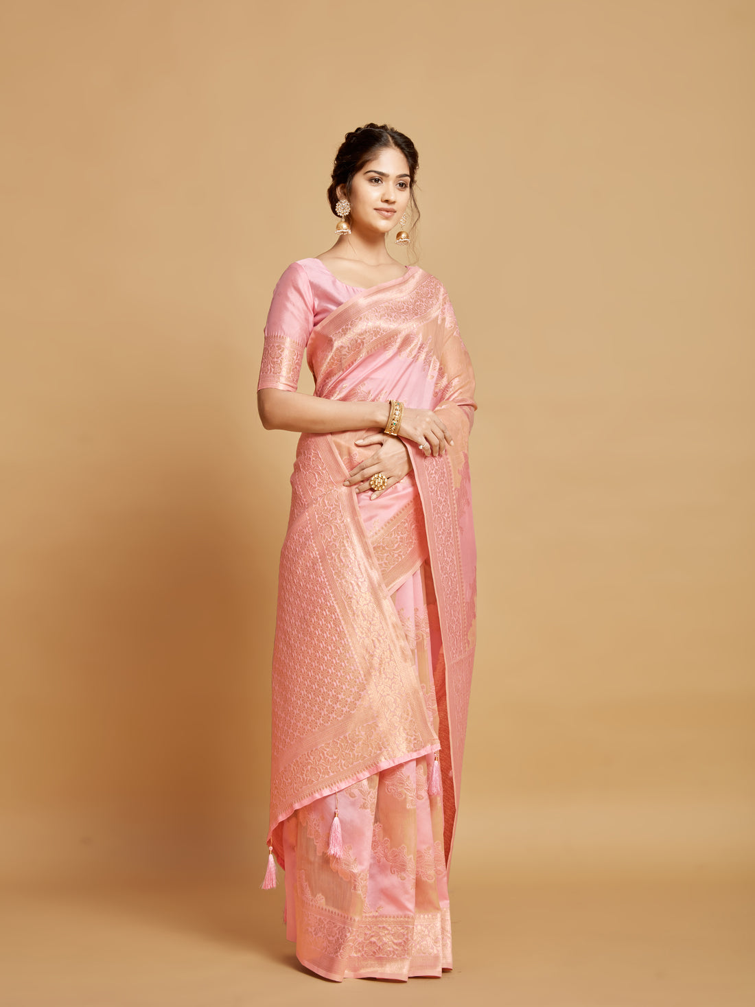 Pink Linen Saree