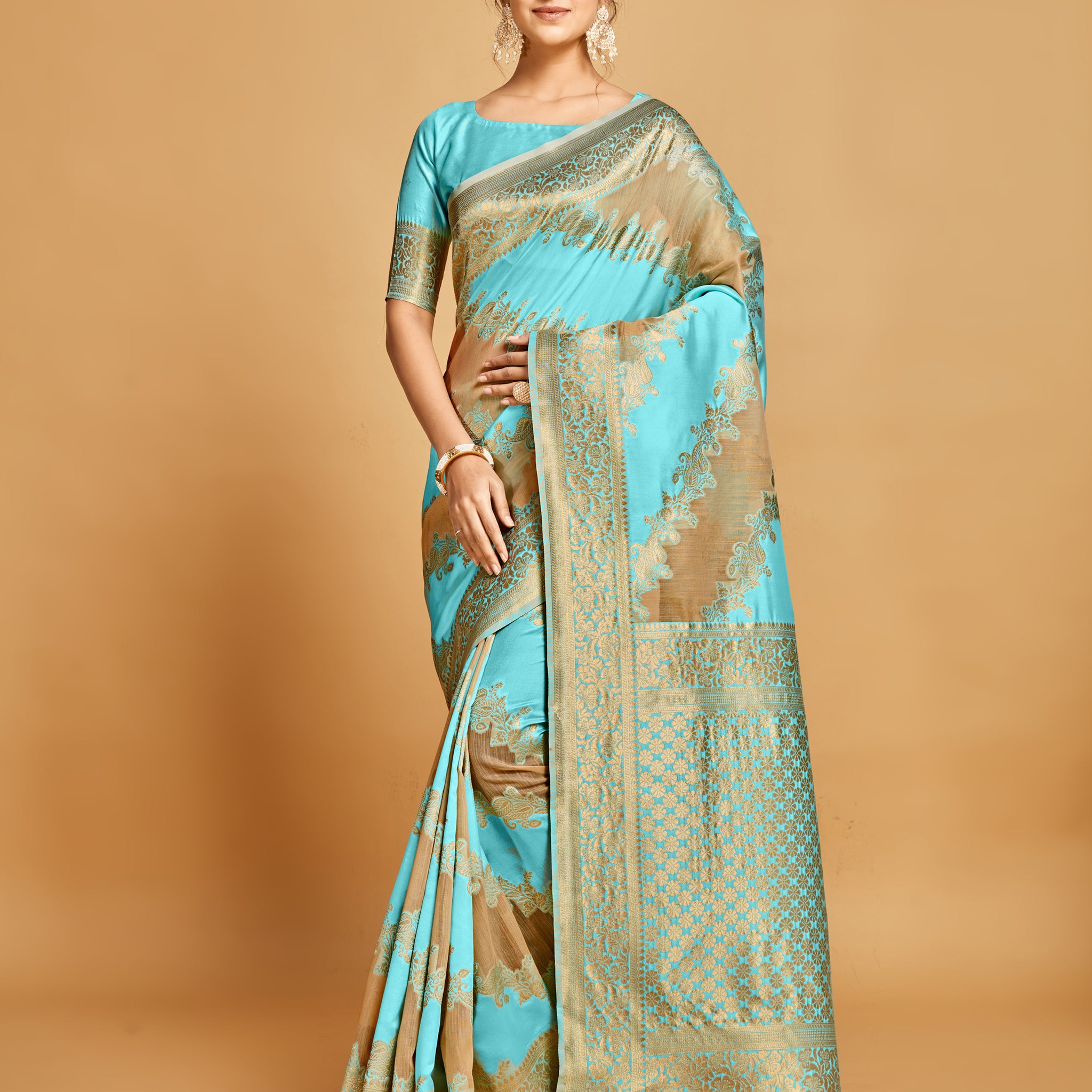 Ishika Fab Sky Blue Linen Saree