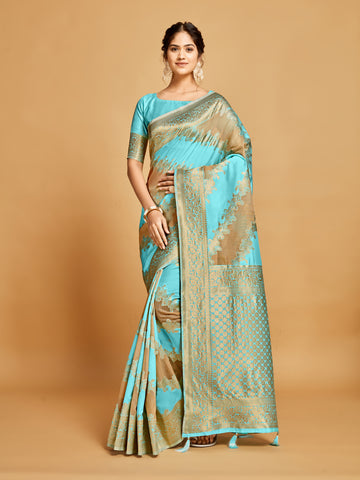 Ishika Fab Sky Blue Linen Saree