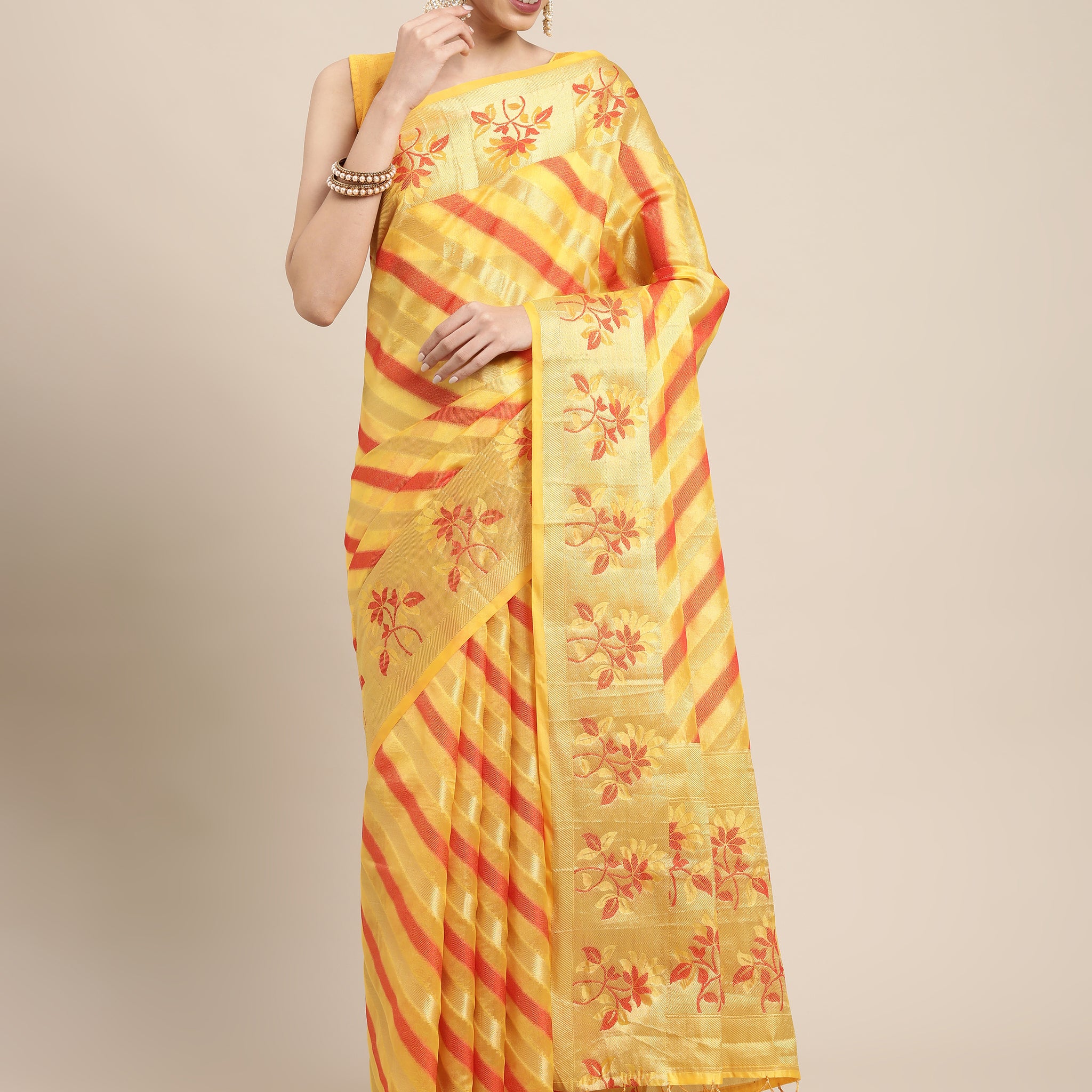 Ishika Fab Yellow Organza Saree