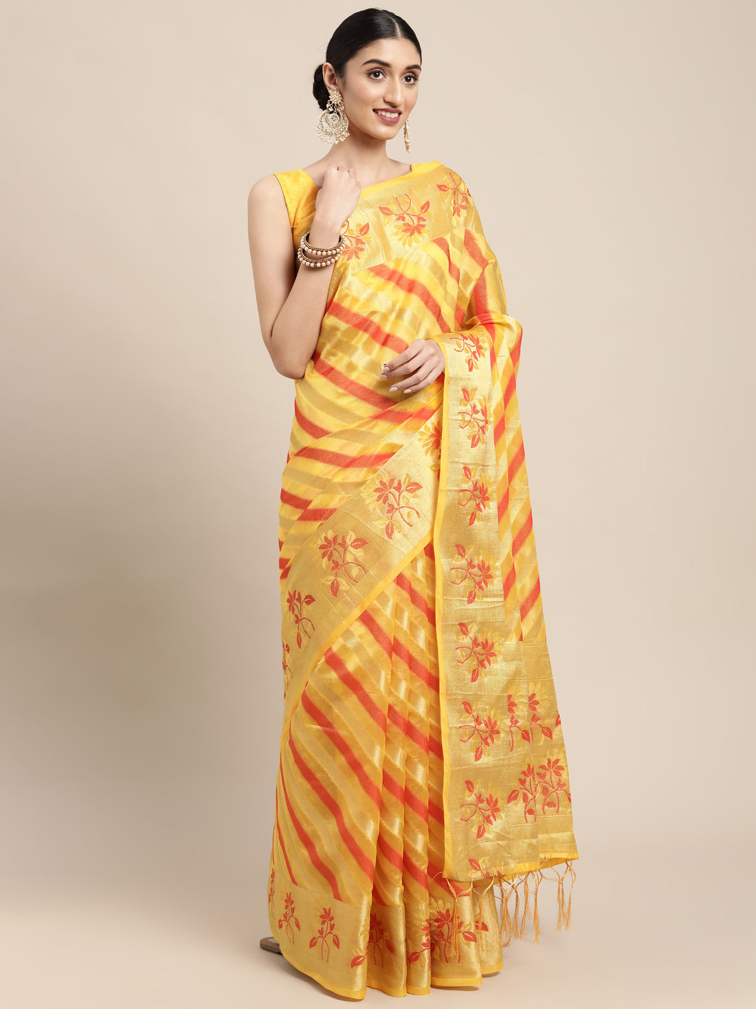 Ishika Fab Yellow Organza Saree