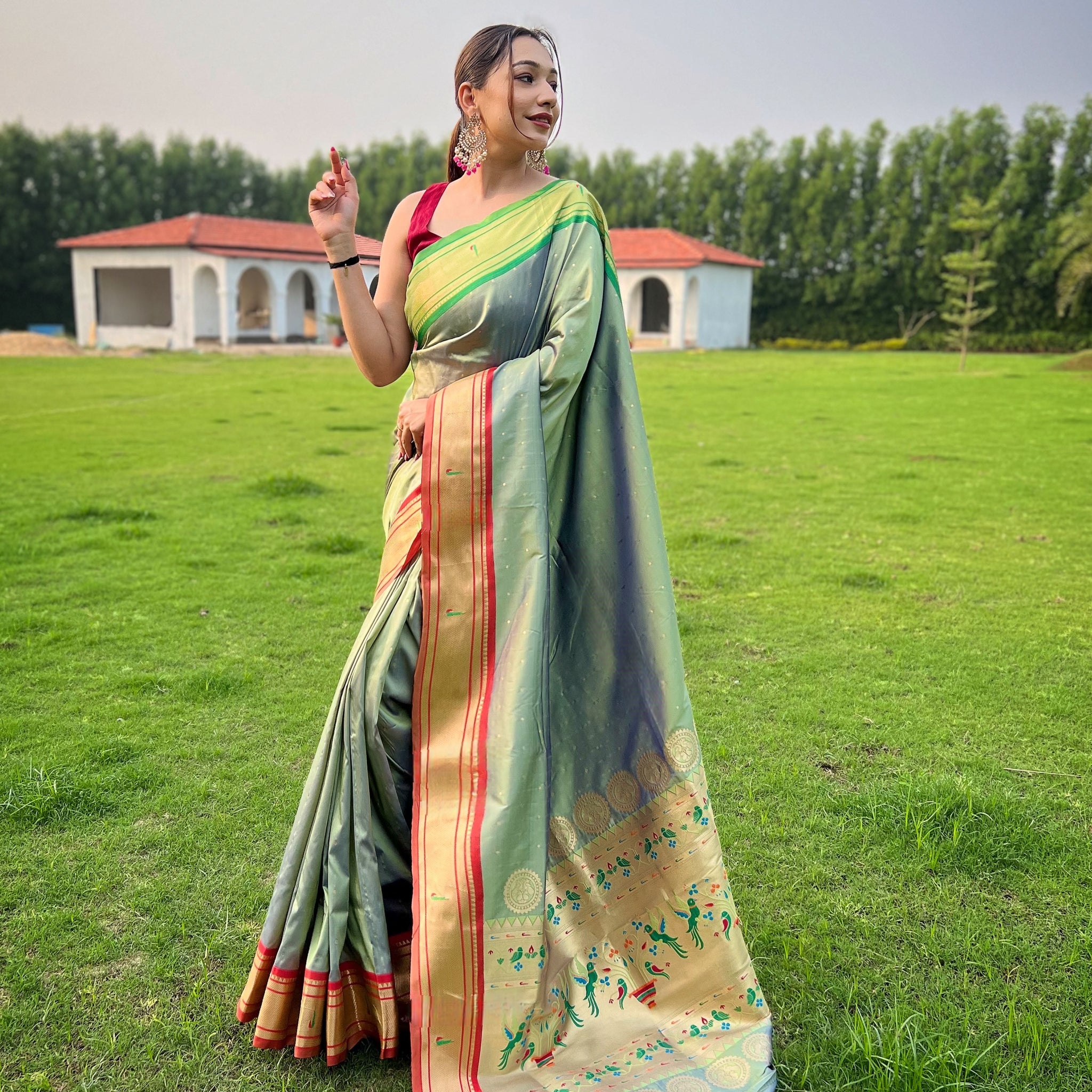 Mehndi Paithani Silk Saree