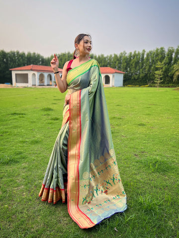 Mehndi Paithani Silk Saree